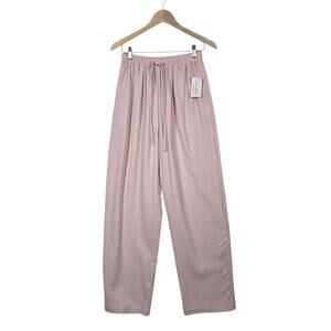 Selene Sport 100% Nubby Silk Pants Blush Pink Pull On Drawstring Pockets NEW